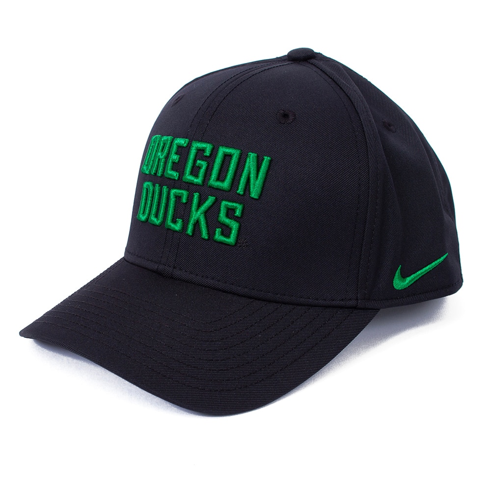 Classic Oregon O, Nike, Black, Curved Bill, Polyester, Accessories, Unisex, Sideline, Rise, Practice, Structured, Adjustable, Hat, 882720